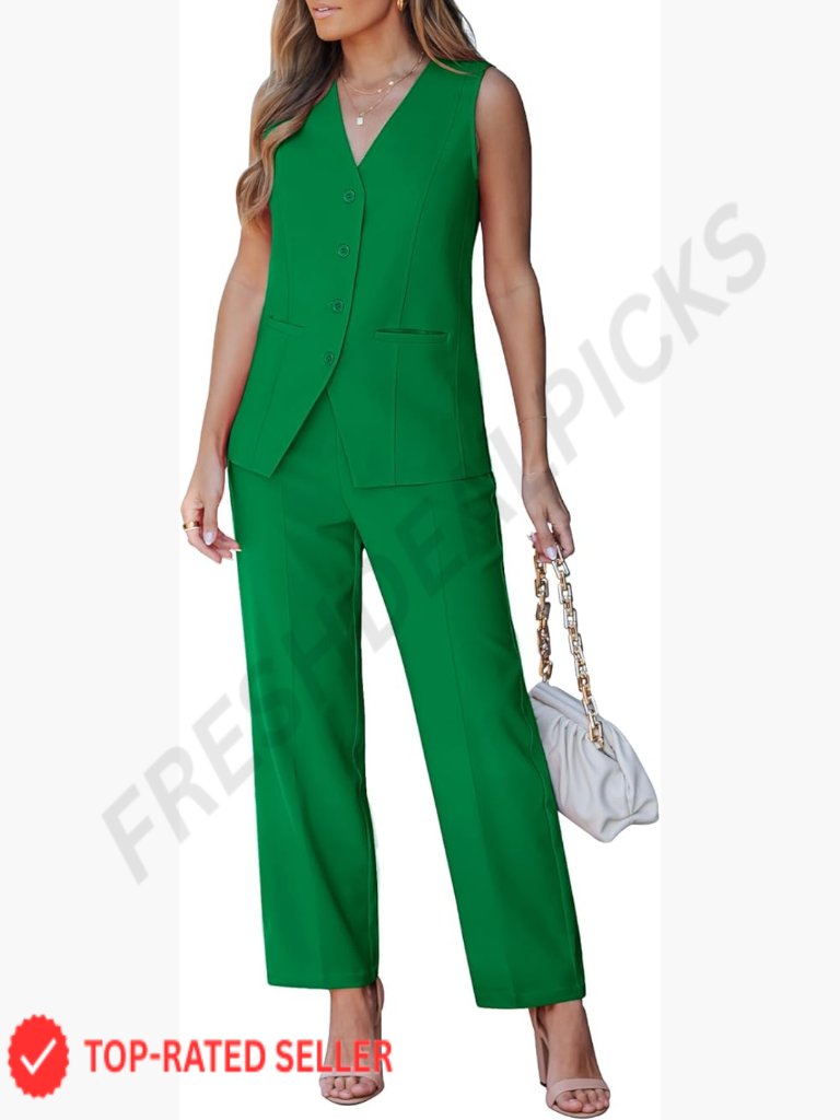 Sleeveless Blazer Vest Straight Leg Pantsuit Business Casual Elegant Office Wear